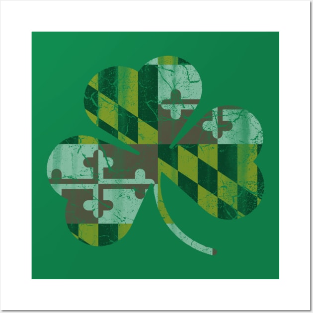 Maryland Flag Irish Shamrock St Patricks Day Wall Art by E